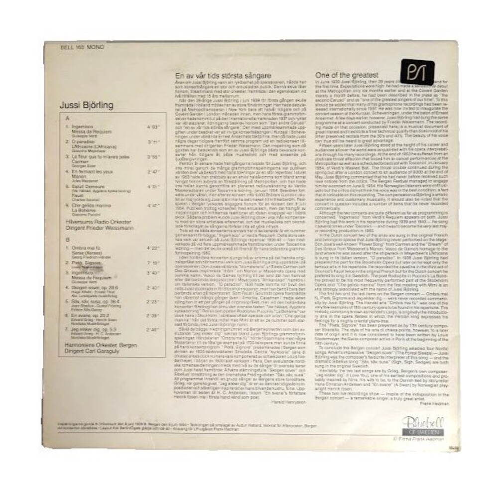 Jussi Bjorling 1984 Vinyl Record Album Live Holland 1939, Norway 1954 Bluebell - Picture 2 of 4